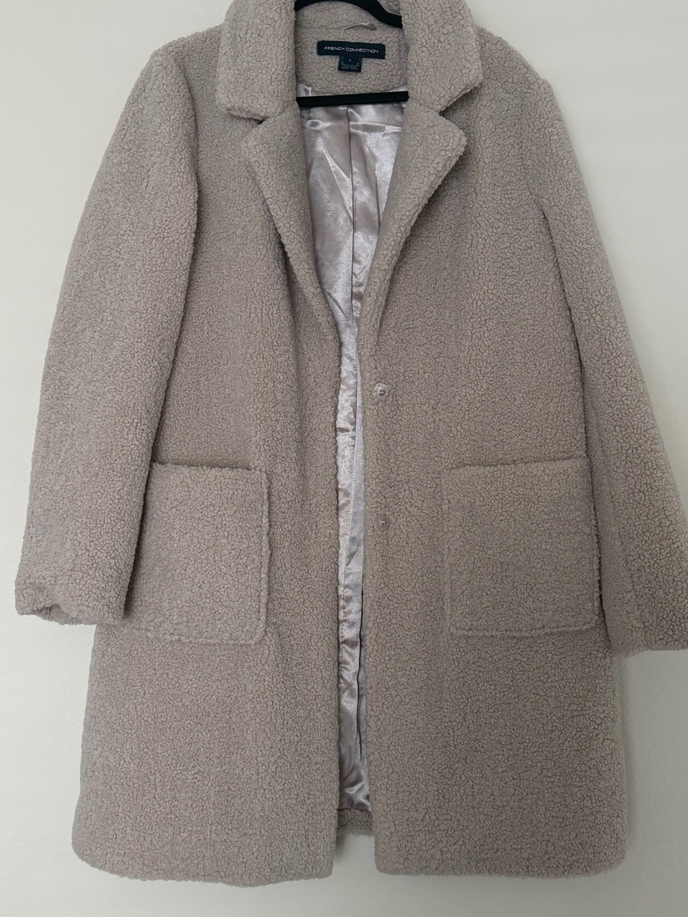 French Connection Women's Taupe Teddy Coat